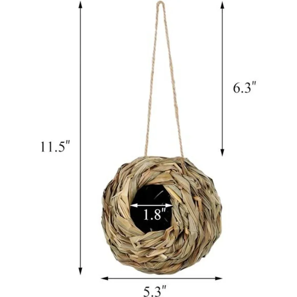 4 Pack Hanging Hummingbird Nest House for Outside, Ball Shape, Hand Woven